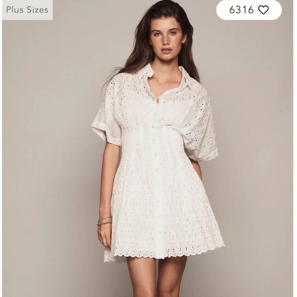 Anthropologie The Tobie Eyelet Mini Shirt Dress by Exquise medium Petite